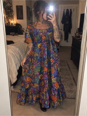 Boho Paisley Square-Neck Maxi Dress in Multicolor